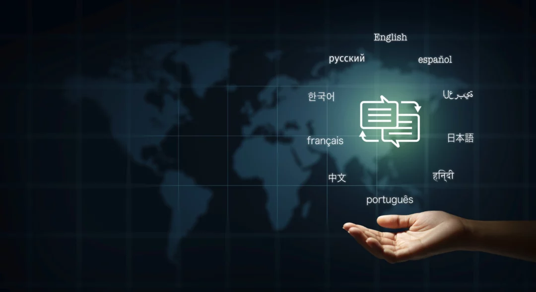 un globe terrestre et un utilisateur qui traduit ses questionnaires par IA